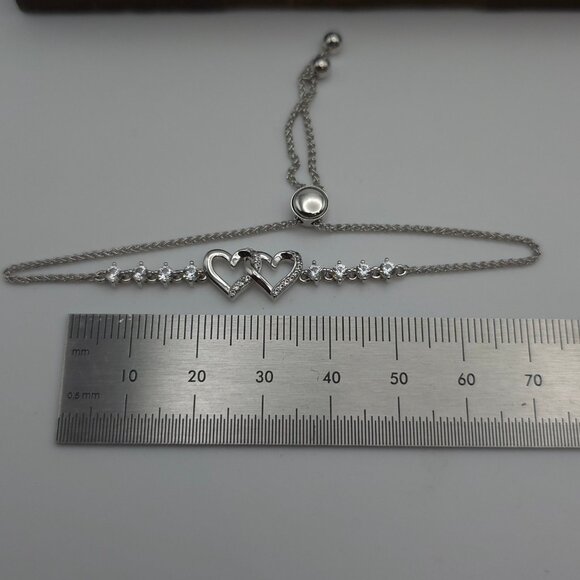 7 Inch 925 Sterling Silver Topaz Gem Hearts Adjustable Bracelet A145 - Picture 6 of 7